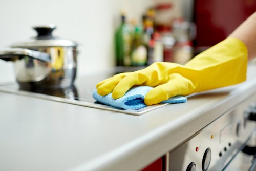 Local oven cleaner working in a Lambeth flat kitchen